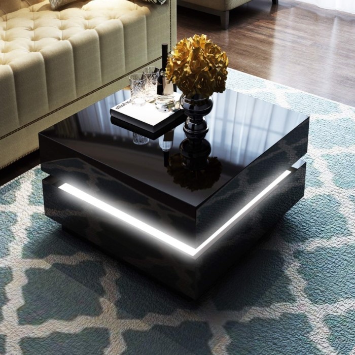 Tiffany Black High Gloss Cubic LED Coffee Table | Furniture123